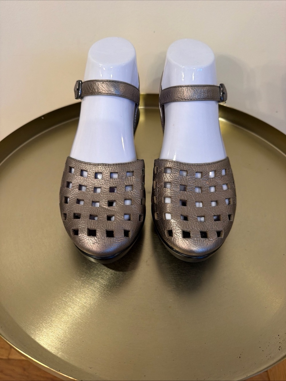 Cordani Metallic Pewter Cutout Wedge Mary Janes